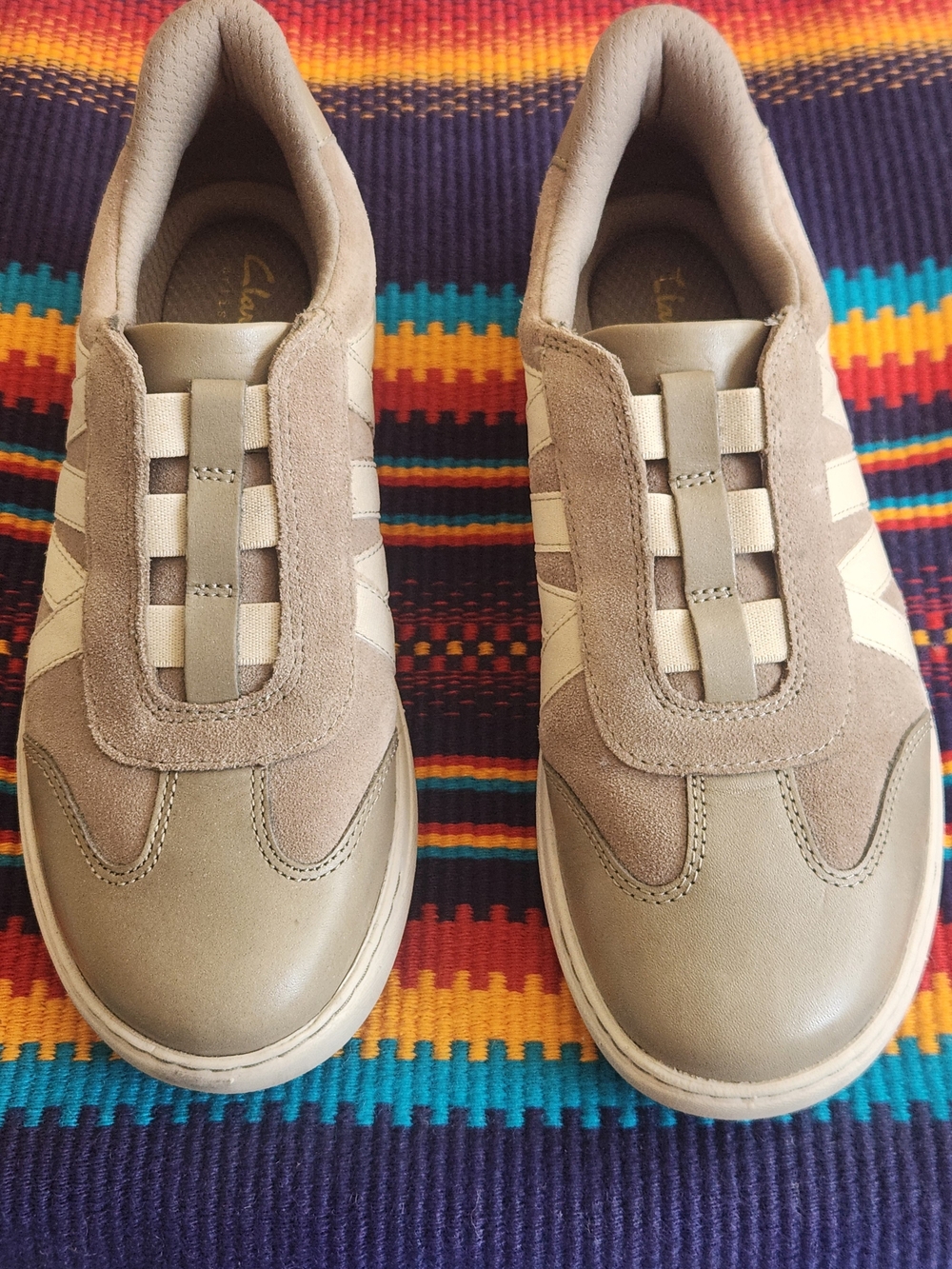 Clarks Artisan Women's Gray And White Slip-On Sneaker with Embossed Logo